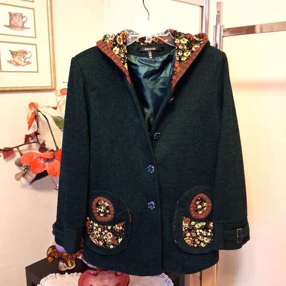 NWOT mac & jac Teal Blue Lined Bomber Jacket Women's Hooded Jackets 10M - Picture 6 of 8